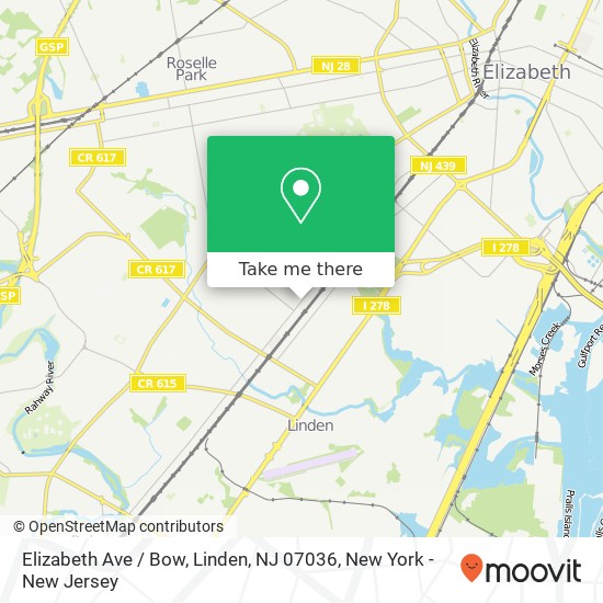 Mapa de Elizabeth Ave / Bow, Linden, NJ 07036