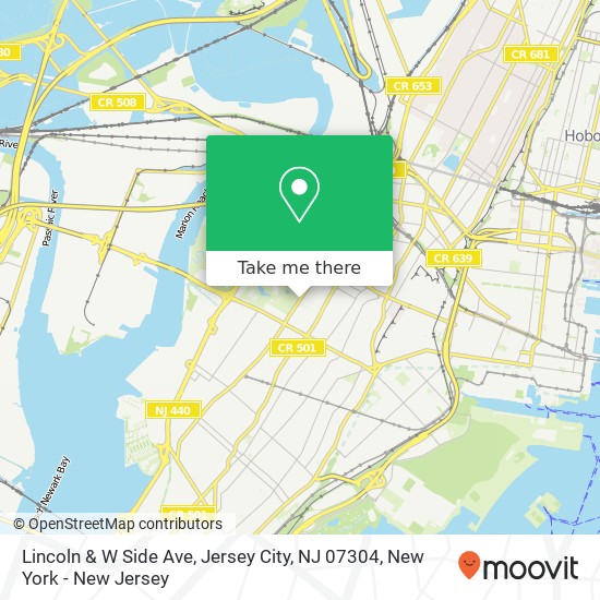 Mapa de Lincoln & W Side Ave, Jersey City, NJ 07304