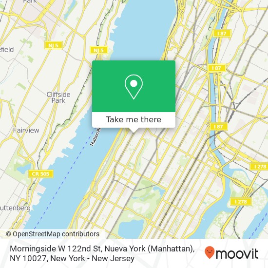 Mapa de Morningside W 122nd St, Nueva York (Manhattan), NY 10027