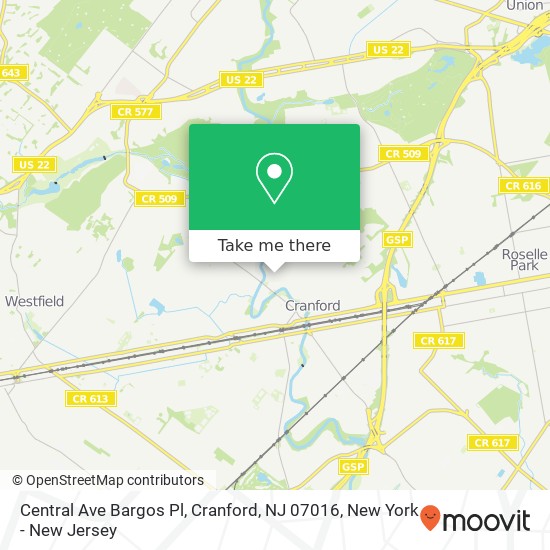 Mapa de Central Ave Bargos Pl, Cranford, NJ 07016