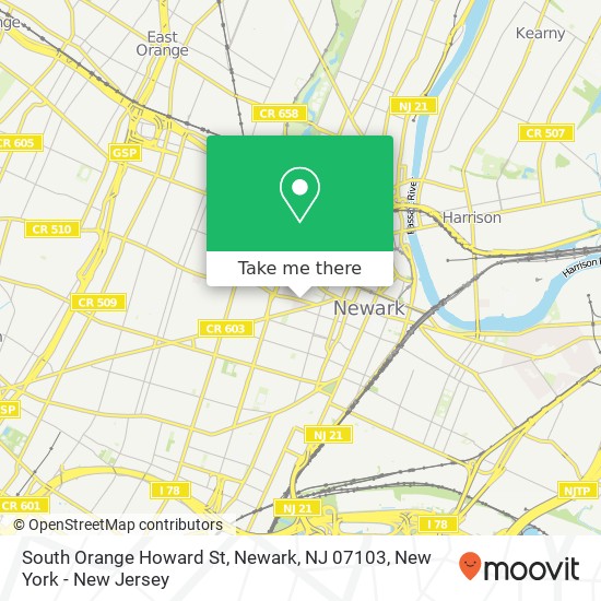 Mapa de South Orange Howard St, Newark, NJ 07103