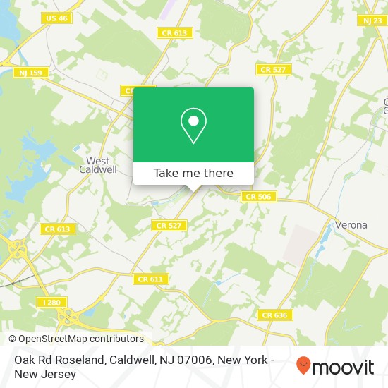 Mapa de Oak Rd Roseland, Caldwell, NJ 07006