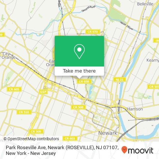 Mapa de Park Roseville Ave, Newark (ROSEVILLE), NJ 07107