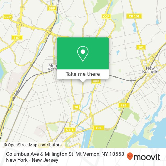 Mapa de Columbus Ave & Millington St, Mt Vernon, NY 10553