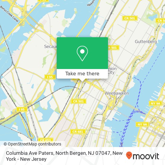 Mapa de Columbia Ave Paters, North Bergen, NJ 07047