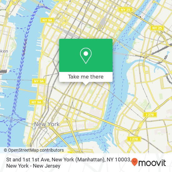 Mapa de St and 1st 1st Ave, New York (Manhattan), NY 10003