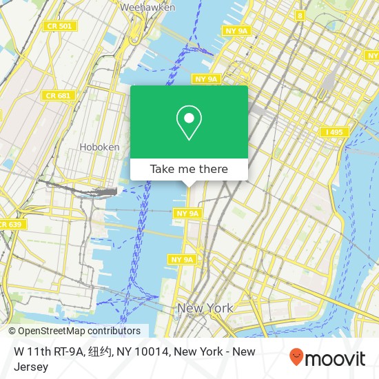 Mapa de W 11th RT-9A, 纽约, NY 10014
