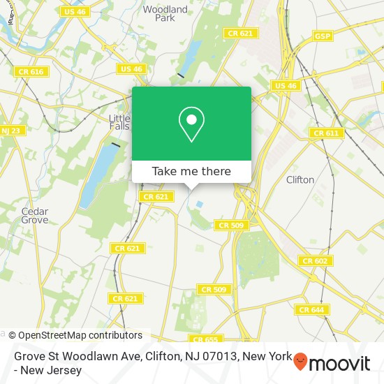 Mapa de Grove St Woodlawn Ave, Clifton, NJ 07013