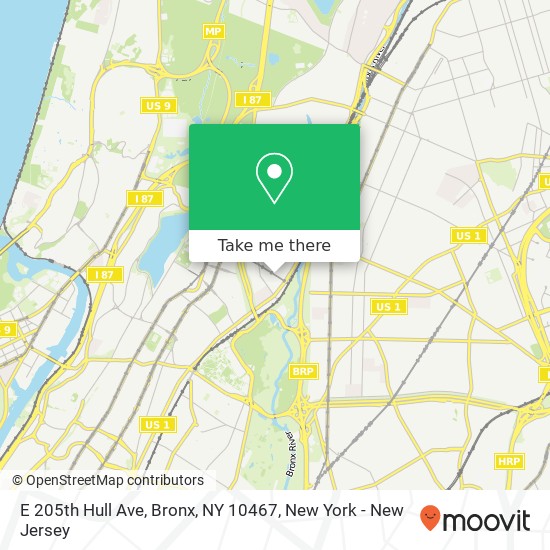 Mapa de E 205th Hull Ave, Bronx, NY 10467