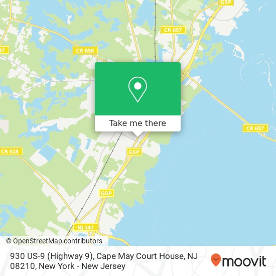 Mapa de 930 US-9 (Highway 9), Cape May Court House, NJ 08210