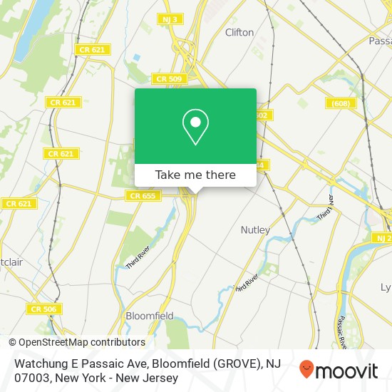 Mapa de Watchung E Passaic Ave, Bloomfield (GROVE), NJ 07003