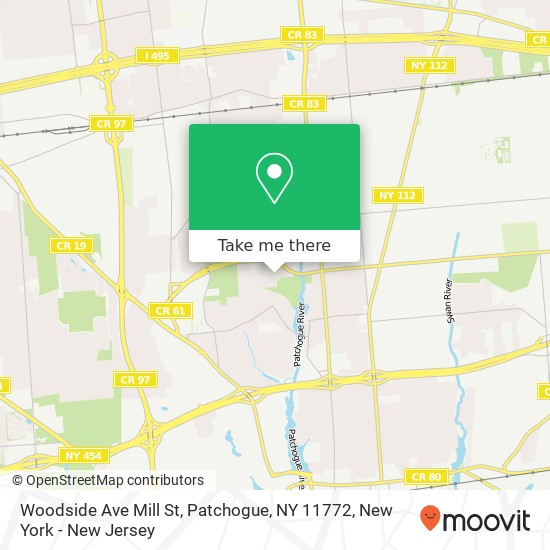Mapa de Woodside Ave Mill St, Patchogue, NY 11772