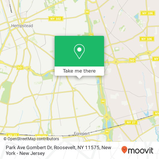 Mapa de Park Ave Gombert Dr, Roosevelt, NY 11575