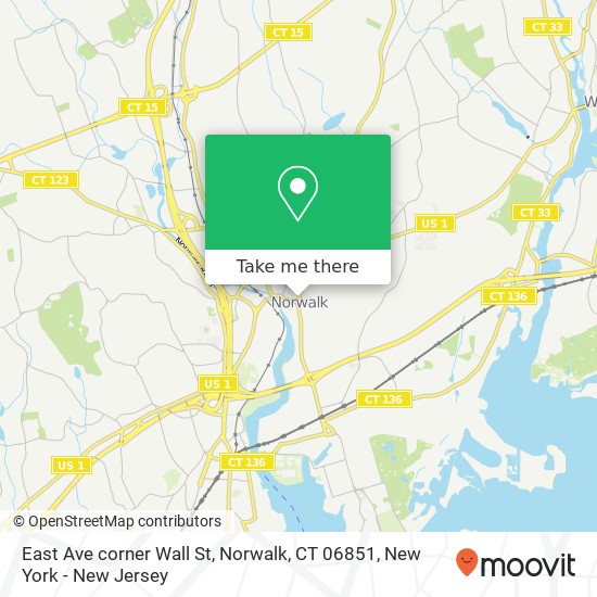Mapa de East Ave corner Wall St, Norwalk, CT 06851