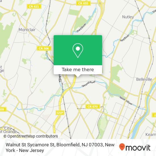 Mapa de Walnut St Sycamore St, Bloomfield, NJ 07003