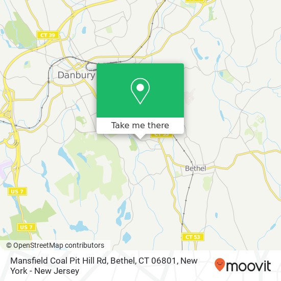 Mapa de Mansfield Coal Pit Hill Rd, Bethel, CT 06801
