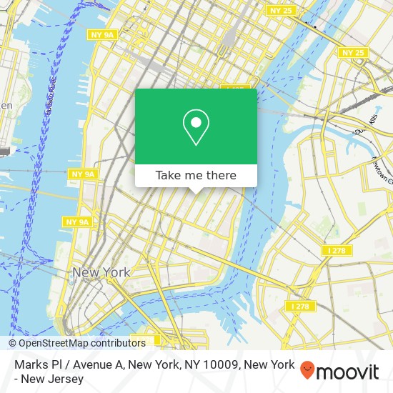 Mapa de Marks Pl / Avenue A, New York, NY 10009