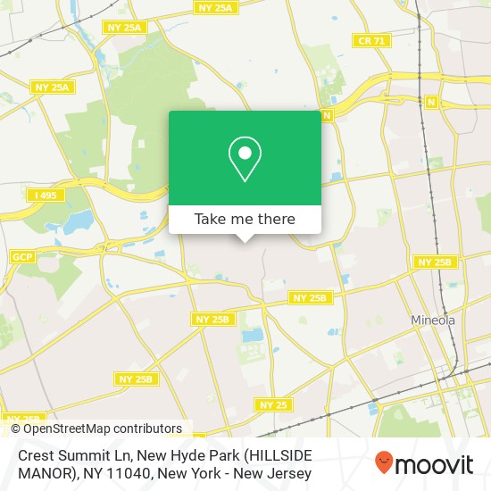 Mapa de Crest Summit Ln, New Hyde Park (HILLSIDE MANOR), NY 11040