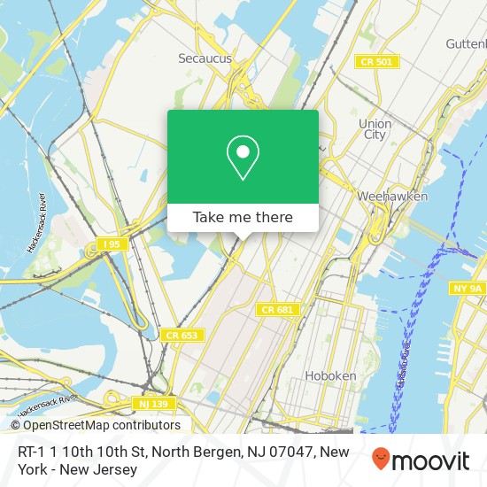 Mapa de RT-1 1 10th 10th St, North Bergen, NJ 07047