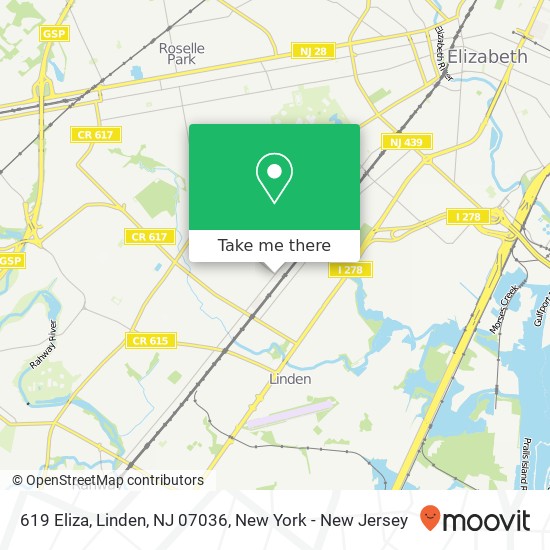 Mapa de 619 Eliza, Linden, NJ 07036