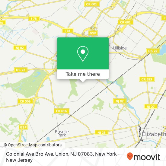 Mapa de Colonial Ave Bro Ave, Union, NJ 07083