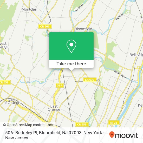 Mapa de 506- Berkeley Pl, Bloomfield, NJ 07003