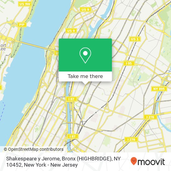 Mapa de Shakespeare y Jerome, Bronx (HIGHBRIDGE), NY 10452