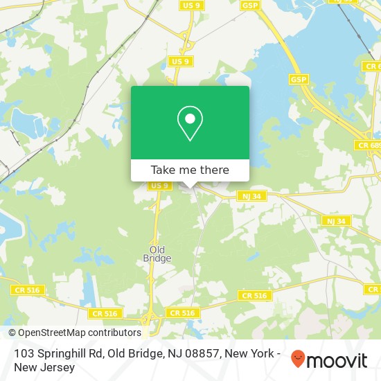 Mapa de 103 Springhill Rd, Old Bridge, NJ 08857