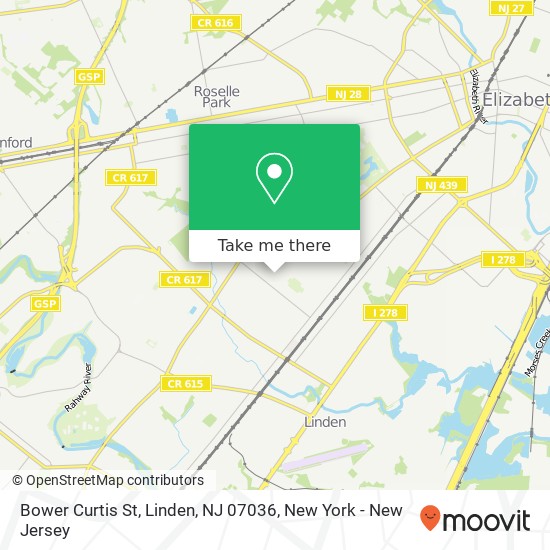 Mapa de Bower Curtis St, Linden, NJ 07036