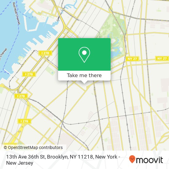 Mapa de 13th Ave 36th St, Brooklyn, NY 11218