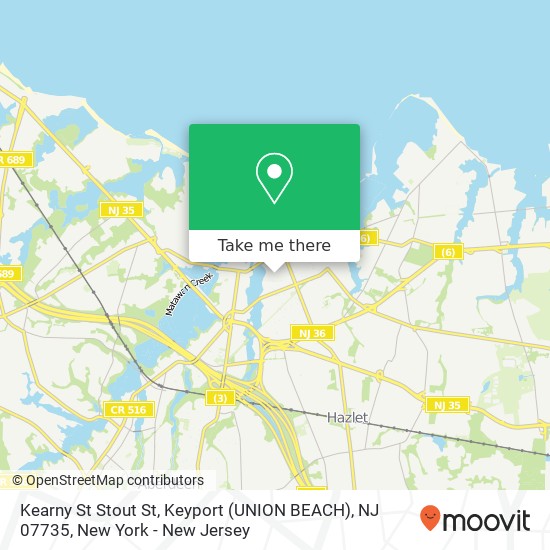 Mapa de Kearny St Stout St, Keyport (UNION BEACH), NJ 07735