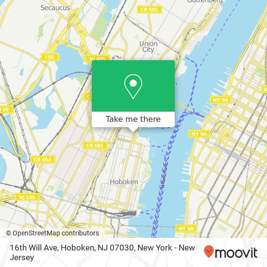 Mapa de 16th Will Ave, Hoboken, NJ 07030