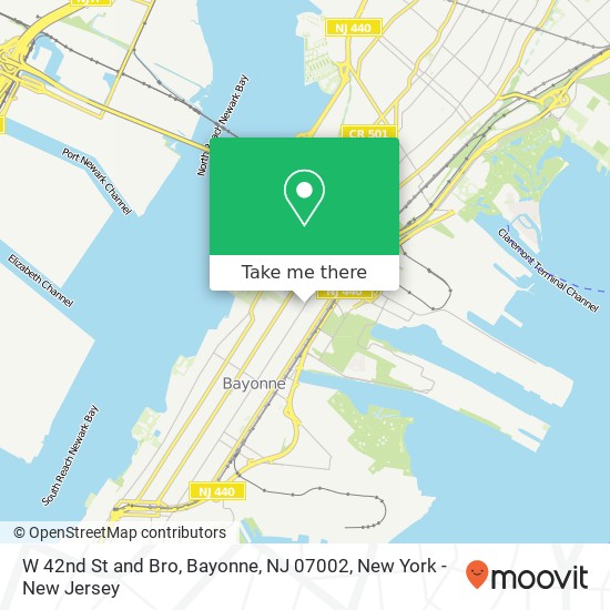 Mapa de W 42nd St and Bro, Bayonne, NJ 07002