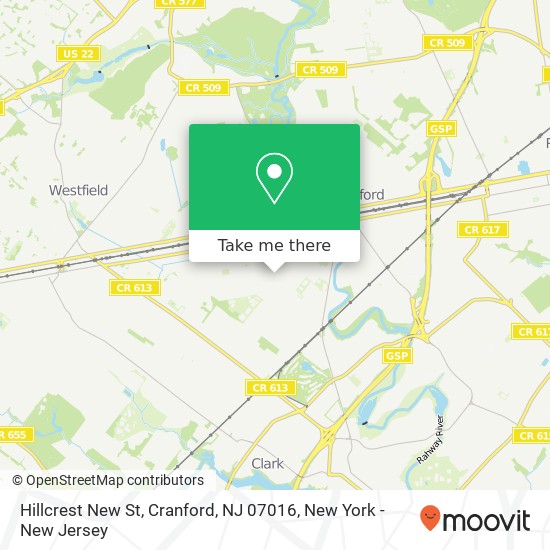 Mapa de Hillcrest New St, Cranford, NJ 07016