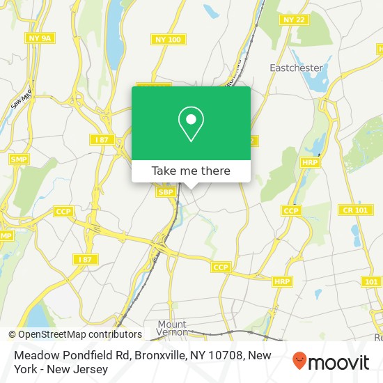 Mapa de Meadow Pondfield Rd, Bronxville, NY 10708