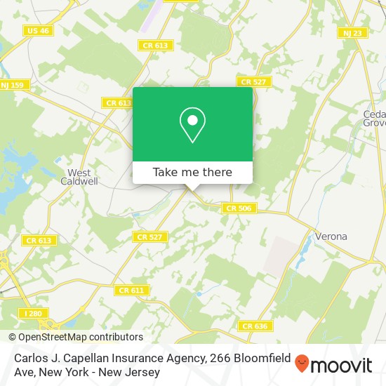 Mapa de Carlos J. Capellan Insurance Agency, 266 Bloomfield Ave