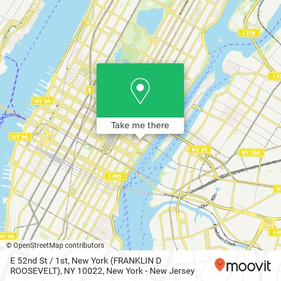 Mapa de E 52nd St / 1st, New York (FRANKLIN D ROOSEVELT), NY 10022