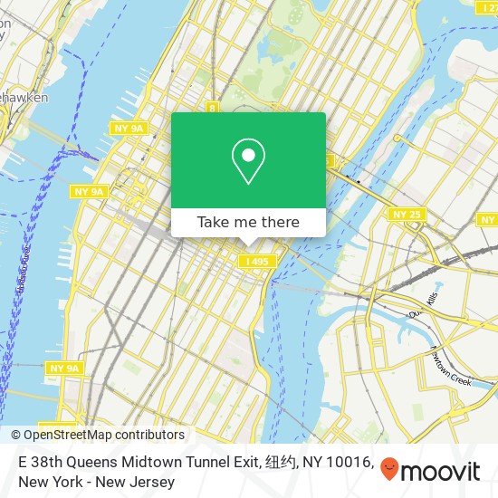 Mapa de E 38th Queens Midtown Tunnel Exit, 纽约, NY 10016