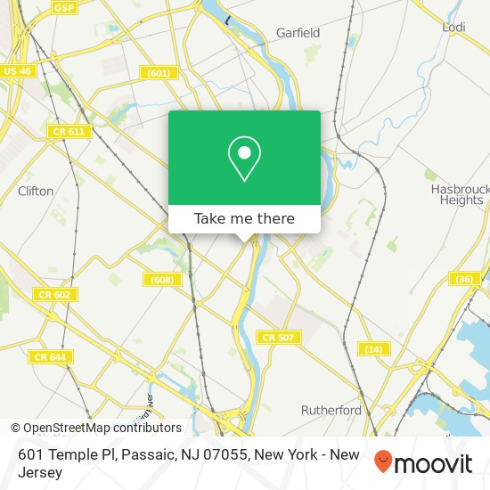 Mapa de 601 Temple Pl, Passaic, NJ 07055