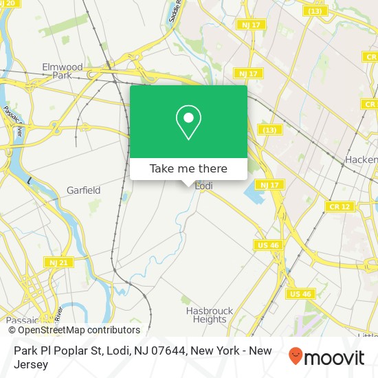 Mapa de Park Pl Poplar St, Lodi, NJ 07644