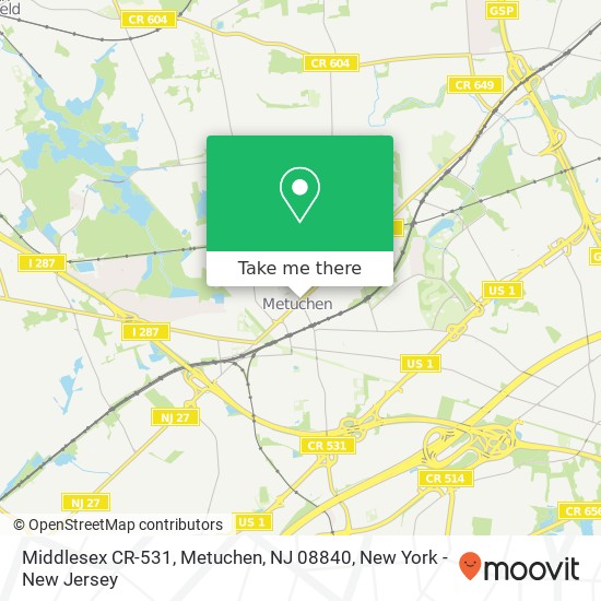 Mapa de Middlesex CR-531, Metuchen, NJ 08840