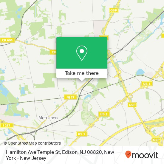 Mapa de Hamilton Ave Temple St, Edison, NJ 08820