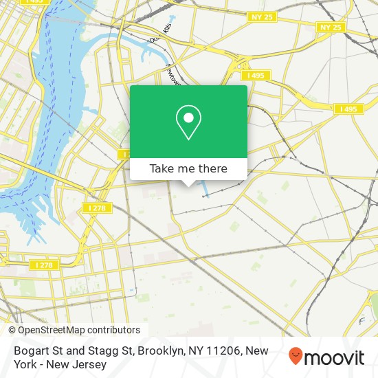 Mapa de Bogart St and Stagg St, Brooklyn, NY 11206