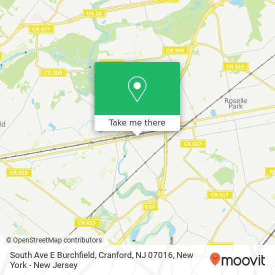 Mapa de South Ave E Burchfield, Cranford, NJ 07016