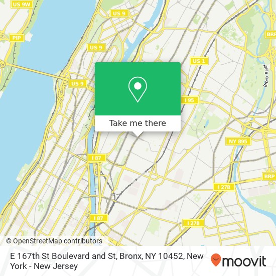 Mapa de E 167th St Boulevard and St, Bronx, NY 10452