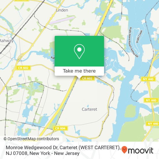 Mapa de Monroe Wedgewood Dr, Carteret (WEST CARTERET), NJ 07008