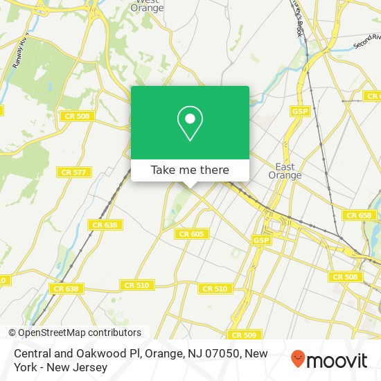 Mapa de Central and Oakwood Pl, Orange, NJ 07050