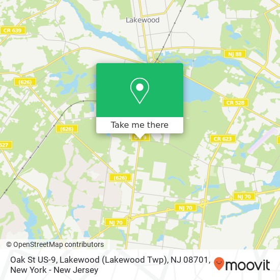 Oak St US-9, Lakewood (Lakewood Twp), NJ 08701 map