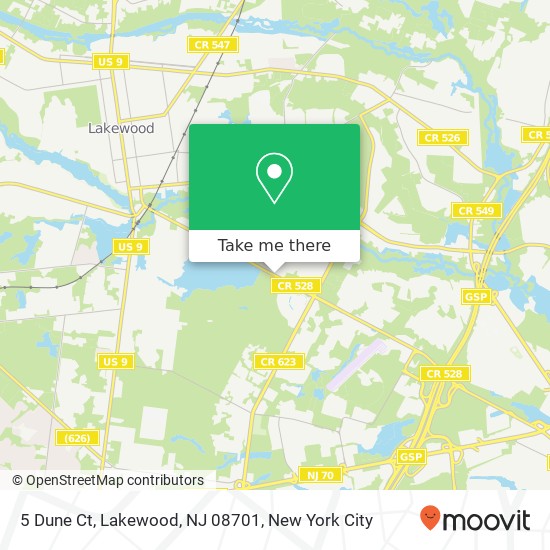 Mapa de 5 Dune Ct, Lakewood, NJ 08701