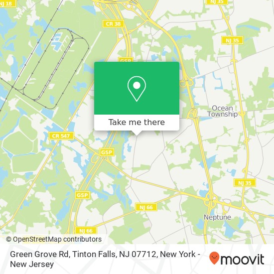 Mapa de Green Grove Rd, Tinton Falls, NJ 07712